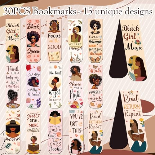 Wxiben Black Girl Magnetic Bookmark - 30 Pcs Black Women Inspirational Quotes Book Mark Magnets Reading Bookmarks Magnetic African American Women Book Markers Page Clip for Students Teachers Gifts - style: Black Girl