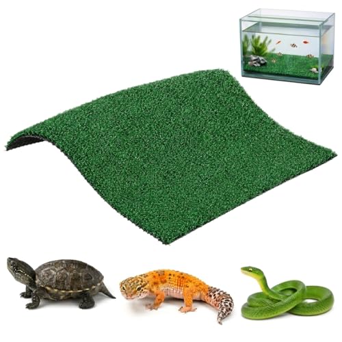 Toyvian 9.83" Turtle Basking Platform Artificial Grass Turf Square Mat, Non-Slip Cuttable Reptile Tank Accessory for Aquatic Turtles, Lizard, Snake, Turtle Tank Accessories & Aquarium Grass Decor