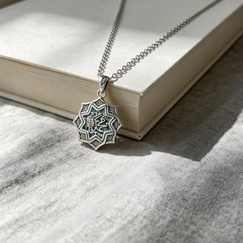 Lotus Allah Necklace 925 Sterling Silver Lotus/Allah Pendant Islamic Muslim Religious Jewelry Yoga Meditation Gifts for Women Men