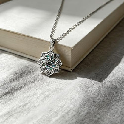 Lotus Allah Necklace 925 Sterling Silver Lotus/Allah Pendant Islamic Muslim Religious Jewelry Yoga Meditation Gifts for Women Men