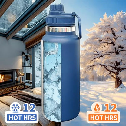 32 oz Insulated Water Bottle with Spout Lid - Double Wall Vacuum Sports Water Bottle - Powder Coated Cup for Gym Camping Hiking(Navy,1 pack) - color: Navy