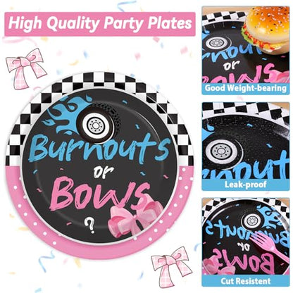 24 Guests Burnouts or Bows Gender Reveal Paper Plates Napkins Gender Reveal Party Decorations Baby Shower Party Supplies Disposable Dinner Tableware Set for Birthday Boys or Girls Serve 24 - style: Gender Reveal