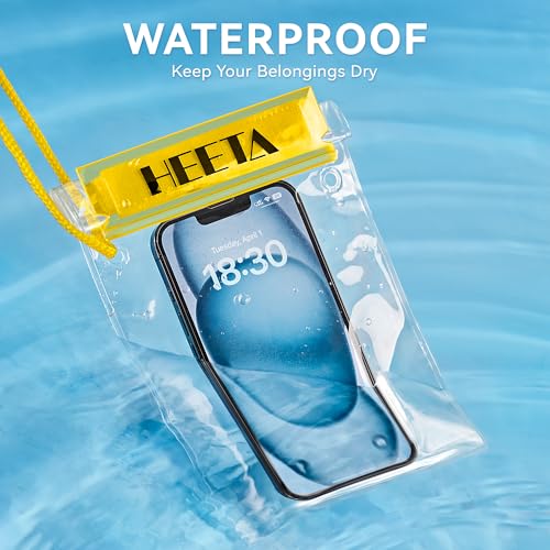 HEETA 5-Pack Clear Waterproof Dry Bag Pouch Document Holder for Phone Maps | Water Tight Case for Camera Document, Screen Touchable for Boating Kayaking Paddle Board Swimming Beach Waterpark Fishing - color: Yellow