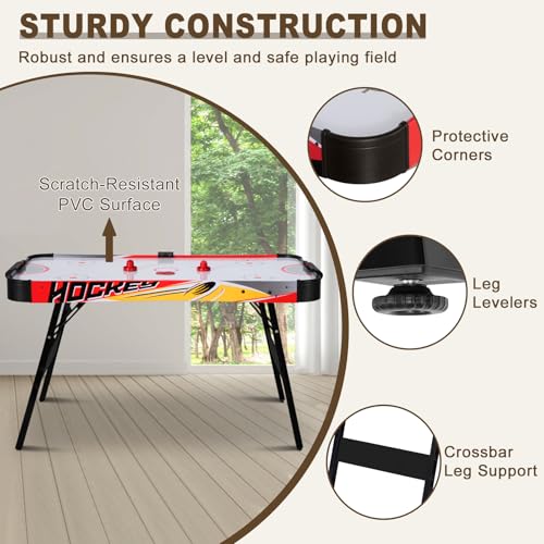 58 Inch Foldable Air Hockey Table, LED Folding Hockey Table Game Set w/2 Pucks, 2 Pushers, Powerful Motor, Hockey Table Gaming Set for Adults and Kids, Home Game Room