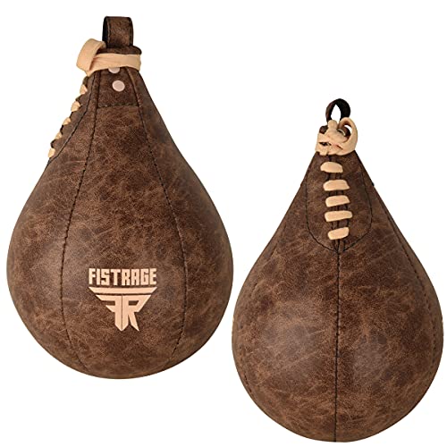 FISTRAGE Speed Ball Boxing Bag Leather MMA Muay Thai Training Punching Dodge Striking Kit with Free Hanging Swivel Workout Speedball Kicking Platform Equipment (Beige)