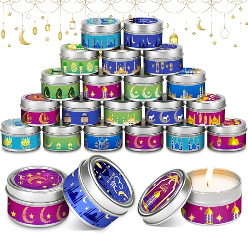 MTLEE 20 Pcs Ramadan Mubarak Scented Candles Bulk, 1 oz Eid Wax Candles, Muslim Islam Meditation Decor, Islamic Ramadan Gifts for Family Home Eid Celebration Party Favor, Assorted Scents(Multicolor) - style: Multicolor