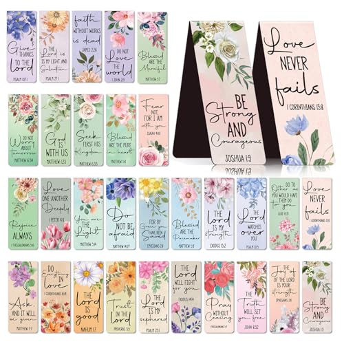 Wxiben Bible Verses Magnetic Bookmark - 30Pcs Inspirational Floral Book Mark Magnets Christian Flower Bookmarks Magnetic Religious Faith Book Markers Page Clip for Women Students Teachers Reading Gift - style: Bible Floral