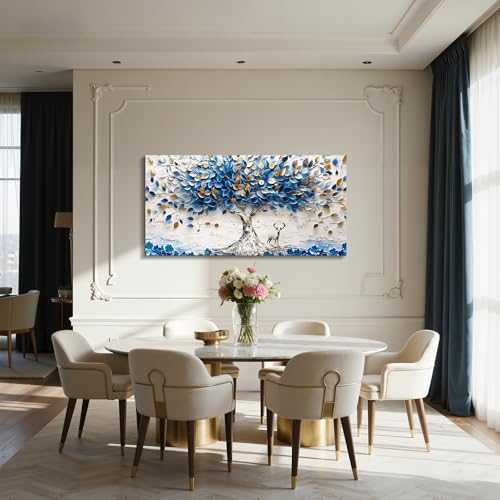 imjiayu Tree of Life Wall Art, Abstract Blue and White Tree Canvas Prints - color: Blue and White Tree, size: 40"L x 20"W