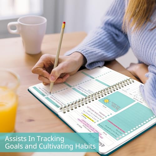 Taja Undated Weekly Planner, Weekly To Do List Notebook with Goal & Habit Tracker Organizer, A5 Weekly Planner Notebook with Spiral Binding, 6.1" x 8.2" - Pine Emerald - color: m.Pine Emerald