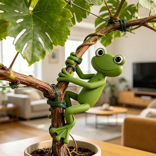 1 Piece Flexible Green Frog Silicone Plant Support,Soft Bendable Silicone Plant Holder,Animal-Shaped Stabilizer for Home & Office Decor