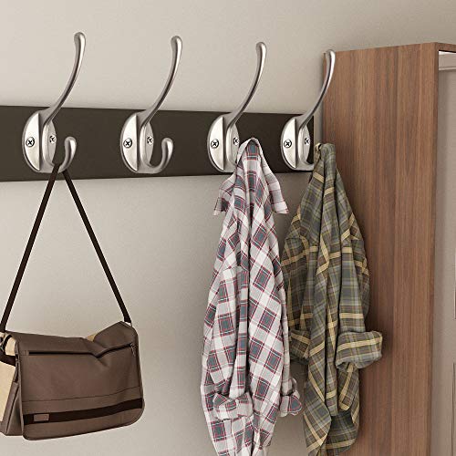 IBosins 10 Pack Silvery Double Coat Hooks Utility Hooks for Coat, Bag, Hat | Dual Coat Hooks Wall Mounted with 40 Screws Retro Double Hooks for Scarf, Towel, Key, Cap, Cup - color: Silvery