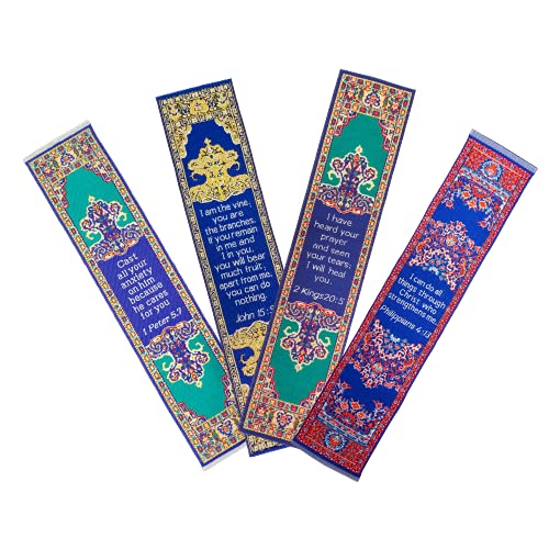 Don't Be Anxious, Themed Assortment of 4 Woven Fabric Bible Verse Bookmarks, Silky Soft & Flexible Religious Bookmarkers for Novels Books & Bibles, Woven Design, Memory Verse Gift - color: Don't Be Anxious