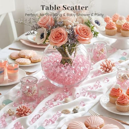 DomeStar Pink Fake Ice, 150PCS Acrylic Fake Diamonds, Plastic Crystals Gems, Vase Fillers DIY Craft Makeup Brush Rocks Wedding Party Table Centerpieces Scatter Decorations - color: Light Pink