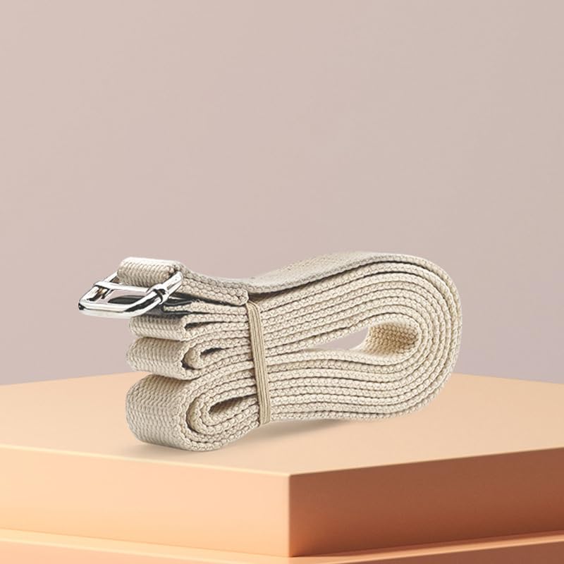 Professional Cotton Yoga Strap (2.5cm Width) – Thickened Non-Slip Stretching Belt for Yoga, Pilates, Rehab & Flexibility Training - color: khaki