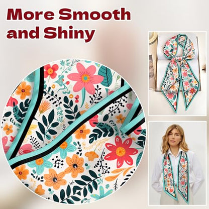 Head Hair Scarf Neck Silk Feeling Scarves Long Thin Satin Fashion Handbag Cute Decoration Women Girls 59 * 6.7'' - color: O-10-red Flower