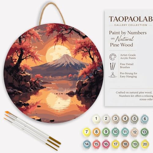 Cherry Blossoms on the Cliff Paint by Numbers Kit for Adults on Wood Board – DIY Mt. Fuji Sunset Wood Craft Painting Kit, 12 in Round, Acrylic Paint Set, Beginner-Friendly, Relaxing Home Decor Gift - color: FM05315