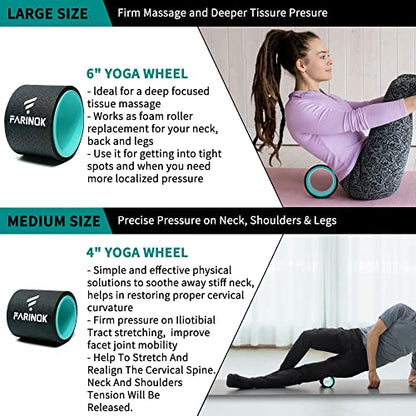 Yoga Wheel Set of 3+1, Upgraded 10MM Thick Back Wheels for Pain Relief | Strongest Back Roller for Deep Tissue Massage, Stretching, Improving Yoga Poses Backbend - style: SET OF 4