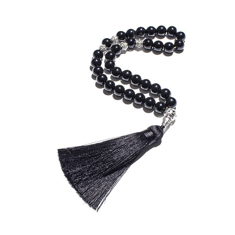 Tasbih Prayer Beads Allah & Muhammad Islamic Prayer Rosary Muslim Islam Misbaha Tasbeeh Sibha 99 Prayer Beads Necklace 33 Prayer Beads Bracelet - color: 10mm Black Onyx