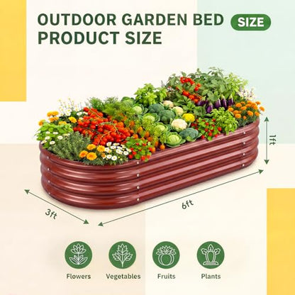 Land Guard 2 Pcs 6ft Metal Raised Garden Bed, 6 x 3 x 1 Galvanized Planter Raised Beds for Vegetables, Brown - color: 4-brown, size: 6×3×1ft(2pcs）