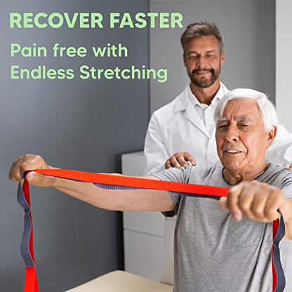 sport2people Stretching Strap for Yoga, Flexibility, Rehabilitation - 2 Free Exercise Ebooks - Get Flexible with 12-Loop Stretch Band for Rehab, Recommended by Physical Therapists and Trainers