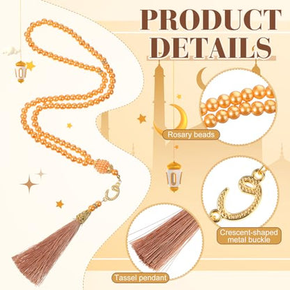6 Sets Eid Ramadan Gifts for Women Muslim Tasbih Prayer Beads Pink Islamic Hijabs Scarf Shawl Mubarak Greeting Card with Box Eid Al-fitr Gift for Hajj Muslim Celebration Wedding Party