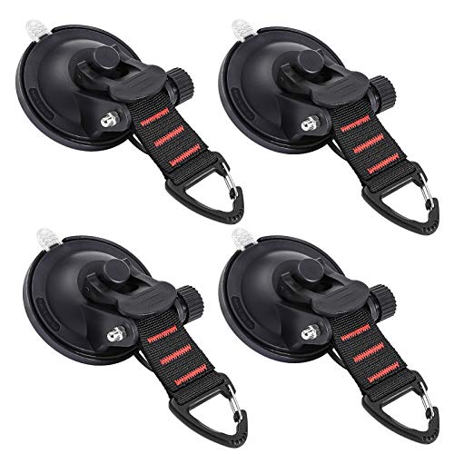 CONBOLA Suction Cup Hooks Heavy Duty 4 Pieces Car Camping Essentials Upgraded Tie Down Suction Cup Camper Accessories with Securing Hook Strong Power for RV Boat Window Glass Camping Trap.(4 pcs) - color: Classic red line, size: Black-4 Pieces