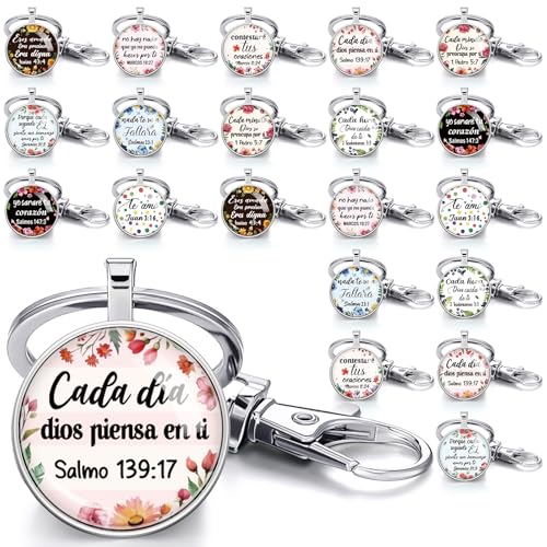 Quelay Spanish Christian Keychains Bible Verse Llaveros - style: Floral