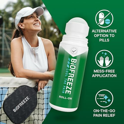 Biofreeze Roll On Pain Relief for Knee, Neck, Hip, Joint, Shoulder, & Simple Backache, Arthritis Pain Reliever, Sore Muscle Relief, Roll On Menthol Gel 3 Fl Oz (Pack of 3) - size: 3 Fl Oz (Pack of 3), style: Green