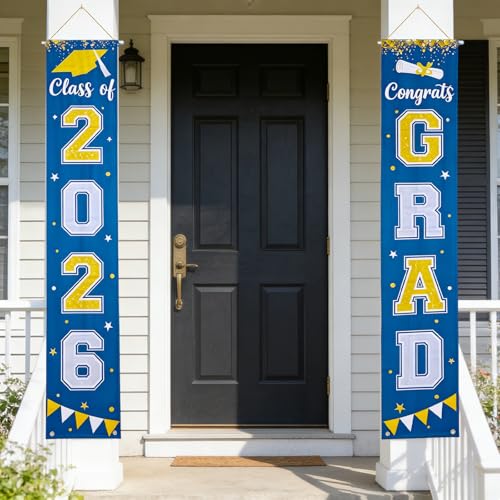 2026 Graduation Decorations, Congrats Grad Porch Banner Class of 2026 for Any Schools or Grades Party Decorations - color: Blue