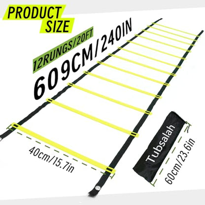 20ft Adjustable Agility Ladder with Carry Bag Training Equipment for Footwork Drills | Football Training Equipment & Speed Ladder for Soccer, Basketball – Fitness Feet Training