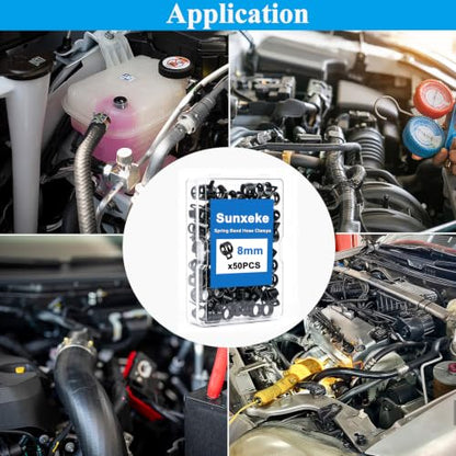 50Pcs 8mm Spring Band Hose Clamps, Black Fuel Line Hose Clamp Low Pressure Air Clip Strap for Silicone Vacuum Hose Fuel Line Clamps - color: Black-8mm-50pcs