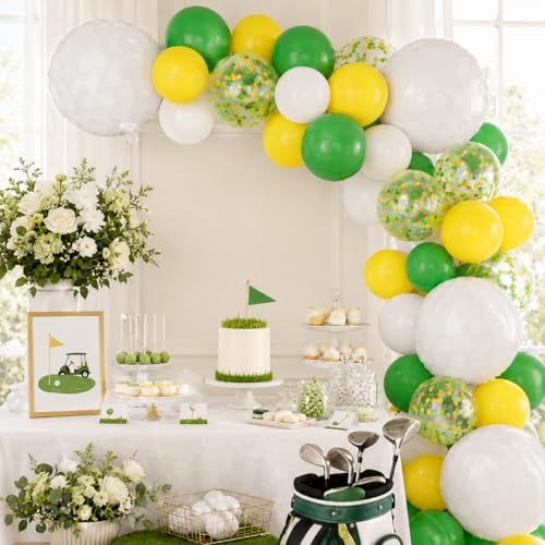 Yellow and Green Golf Balloons with Golf Foil and Confetti Balloons - color: Yellow and Green, size: 30PC