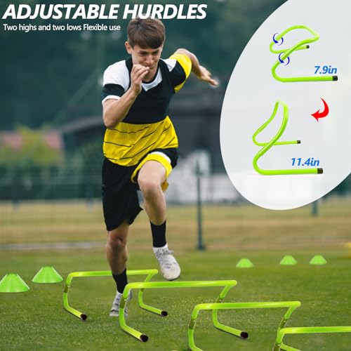 Haootadiy Agility Training Equipment, Football Training Equipment Includes 20FT Agility Ladder,4 Adjustable Agility Hurdles, 12 Football Cones, Parachute, for Training Soccer Basketball Athletes - color: GREEN