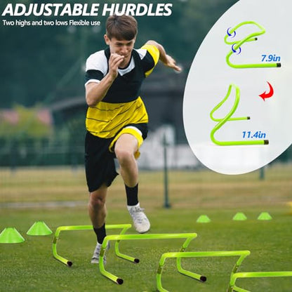 Haootadiy Agility Training Equipment, Football Training Equipment Includes 20FT Agility Ladder,4 Adjustable Agility Hurdles, 12 Football Cones, Parachute, for Training Soccer Basketball Athletes - color: GREEN