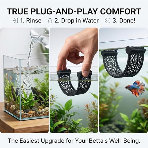 2PCS Betta Fish Hammock, Floating Betta Hammock, Floating Rest Platform Aquarium Hammocks for Bettas Small Fish Shrimp Aquascape Decor (Black)