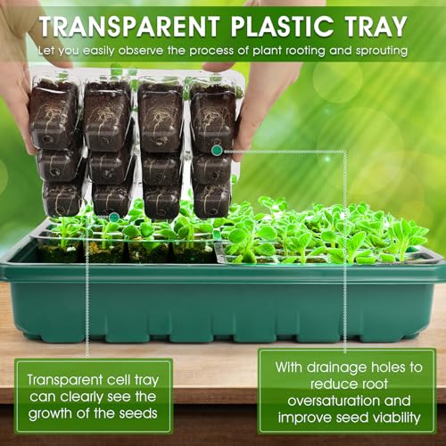 Seed Starter Tray with Grow Light, 96-Cell Seed Starter Kit, Seedling Starter Trays with Humidity Domes, Automatic Timer, Adjustable Light Indoor Gardening Plant Germination Trays - color: Green 2 Set