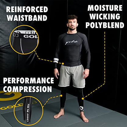 Gold BJJ Jiu Jitsu Spats - Base Layer for Gi and No-Gi Grappling - Martial Arts Pants - color: Black (Full Length), size: Large