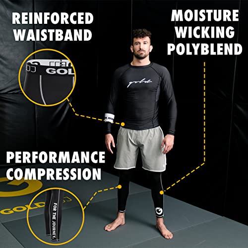Gold BJJ Jiu Jitsu Spats - Base Layer for Gi and No-Gi Grappling - Martial Arts Pants - color: Black (Full Length), size: X-Large