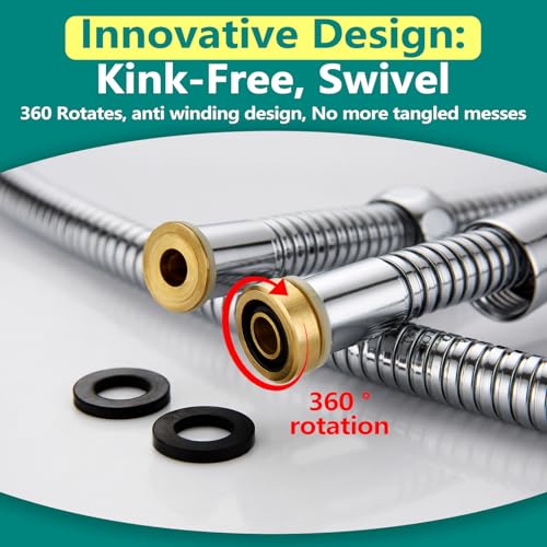 TRIPHIL Kink-free 59" Handheld Shower Head Hose Replacement, Flexible Shower Tube Extension, 100% Metal Stainless Steel Sleeve, Brass/Copper Made Conncetors 360 Degree Swivel Chrome 59 Inches - color: Chrome, size: 59 Inches