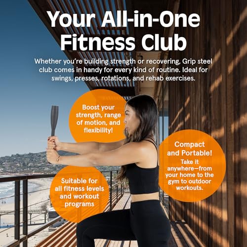 Retrospec Grip Steel Club Strength Training, Rehabilitation, Stretching, Conditioning and Rotational Training - Options for Women & Men - style: 15 lbs