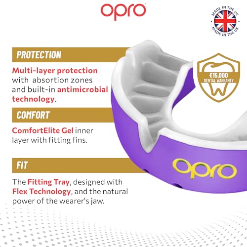 Opro Junior Gold Self-Fit Mouth Guard Purple/Pearl - color: Purple/Pearl, size: Youth (Under Age 10)