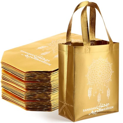Coume 30 Pcs Ramadan Gift Bags with Handles 8 x 10 x 4 Inch Ramadan Mubarak Gift Bags Multifunctional Non Woven Gifts Wrapping Ramadan Party Supplies