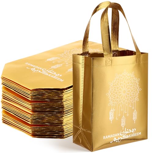 Coume 30 Pcs Ramadan Gift Bags with Handles 8 x 10 x 4 Inch Ramadan Mubarak Gift Bags Multifunctional Non Woven Gifts Wrapping Ramadan Party Supplies
