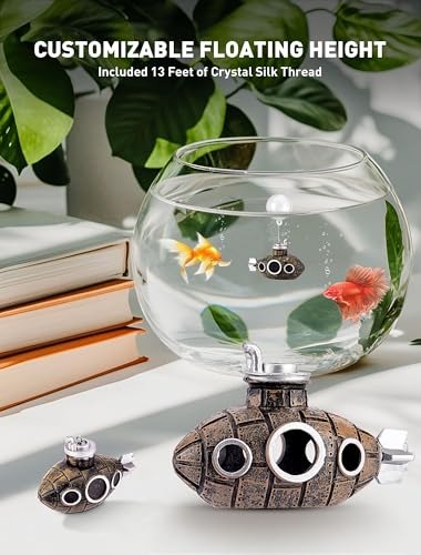 2.1 Inch Mini Floating Submarine Aquarium Decoration | Mini Resin Submarine Ornament with Float Ball and Adjustable Line for Aquariums, Fish Tanks and Terrariums - size: 2.1'' Mini Floating Submarine