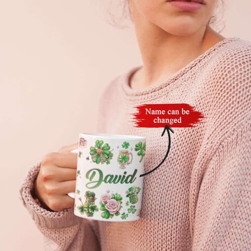 Personalized St. Patrick's Day Shamrock Full Wrap Mug, Custom Unique Name Ceramic Cup 11oz Or 15oz, Customized Irish Festival Coffee Cup, Gift For Women Men, Irish Themed White Mug - color: XUA-1124-3649-St. Patrick's Day Mug
