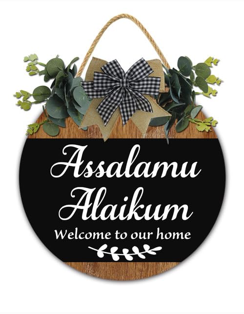 Assalamu Alaikum Door Hanger Peace Be Upon You Islamic Wall Art 11x11 Inch Eid Front Door Sign Salam Welcome Sign Muslim Home Decor Farmhouse Hanukkah Decorations Housewarming Gift - color: C2, size: 11X11IN
