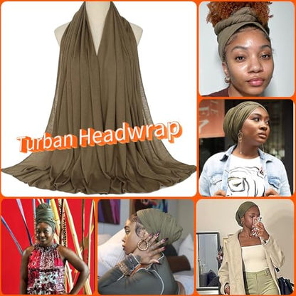 Nonbongoy Head Wraps for Black Women 71"x32" Long Soft Jersey Hijab Turban - color: 1- Army Green(new) Headwrap