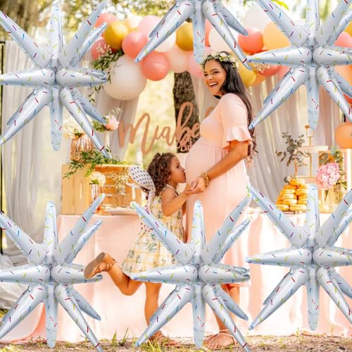 6 Pcs Color Dots Star Foil Balloons One-Piece 14-Pointed Star Balloon 4D Starburst Cone Mylar Balloon 22inch Christmas Birthday Wedding Wedding Anniversary Party Supplies (Color Dots) - color: 22 Inches Color Dots