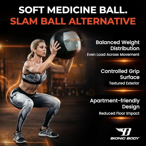 Bionic Body Soft Medicine Ball Weighted Slam Wall Ball for Cardio Workout and Core Training – Ideal for Squat, Lunge, and Partner Toss - style: 6LB