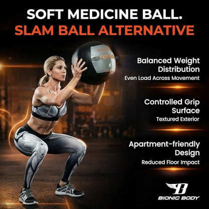 Bionic Body Soft Medicine Ball Weighted Slam Wall Ball for Cardio Workout and Core Training – Ideal for Squat, Lunge, and Partner Toss - style: 6LB